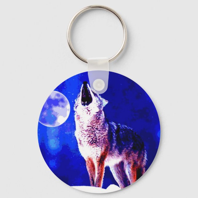 Wolf Howling at Moon Key Ring (Front)
