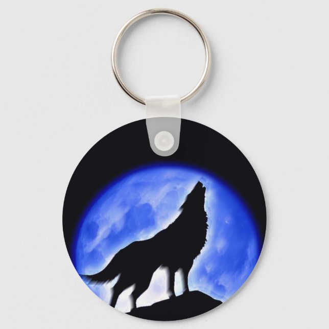 Wolf Howling at Moon Key Ring (Front)