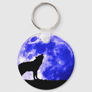Wolf Howling at Moon Key Ring