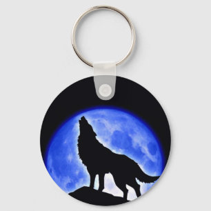 Wolf Howling at Moon Key Ring