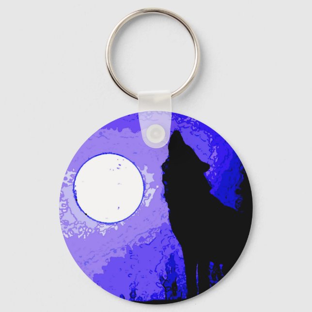 Wolf Howling at Moon Key Ring (Front)