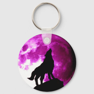 Wolf Howling at Moon Key Ring