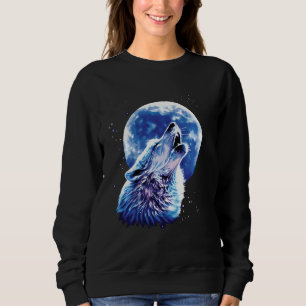 Wolf Howling At Moon Loves Wolves Watercolor Cute Sweatshirt