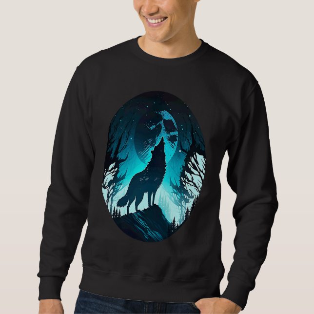 Wolf Howling at Moon on a Cold Night Amazing Natur Sweatshirt (Front)
