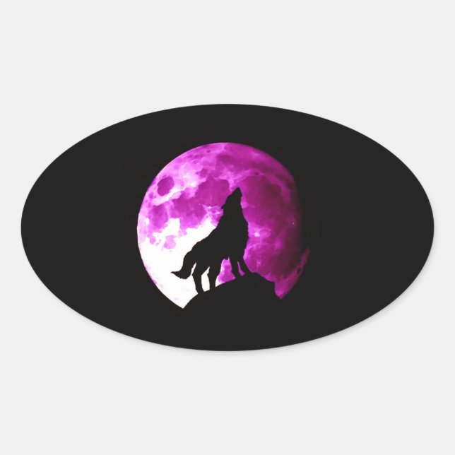Wolf Howling at Moon Oval Sticker (Front)