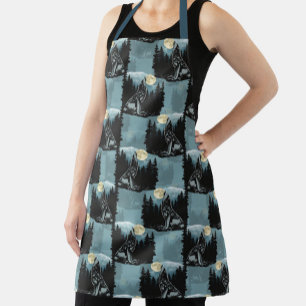 Wolf Howling At Moon Pattern Design Apron