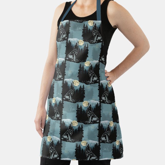 Wolf Howling At Moon Pattern Design  Apron (Creator Uploaded)