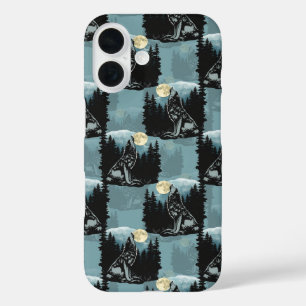 Wolf Howling At Moon Pattern Design iPhone 16 Case