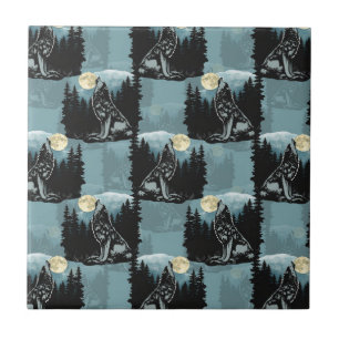 Wolf Howling At Moon Pattern Design  Ceramic Tile