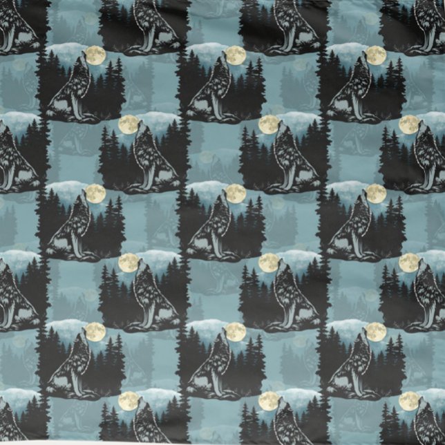 Wolf Howling At Moon Pattern Design  Fabric (Creator Uploaded)
