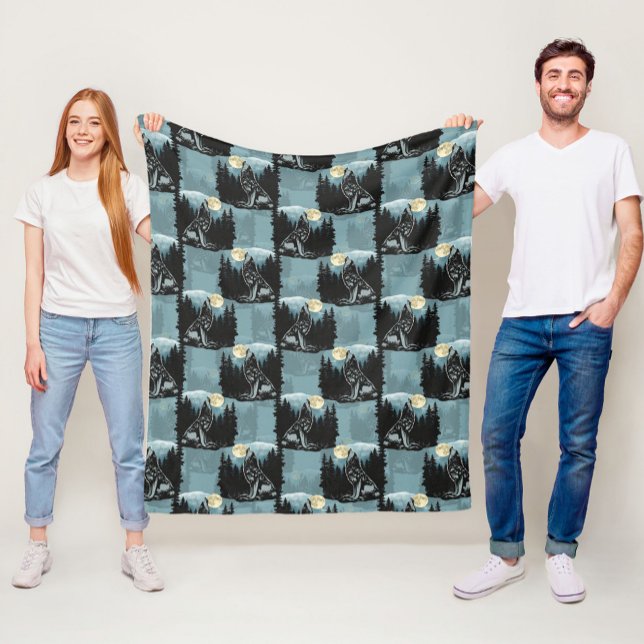 Wolf Howling At Moon Pattern Design  Fleece Blanket (Creator Uploaded)