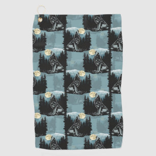 Wolf Howling At Moon Pattern Design Golf Towel
