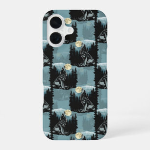 Wolf Howling At Moon Pattern Design iPhone 16 Case