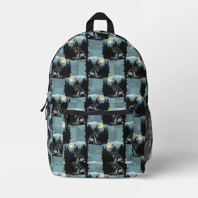 Wolf Howling At Moon Pattern Design  Printed Backpack (Front)