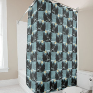 Wolf Howling At Moon Pattern Design Shower Curtain