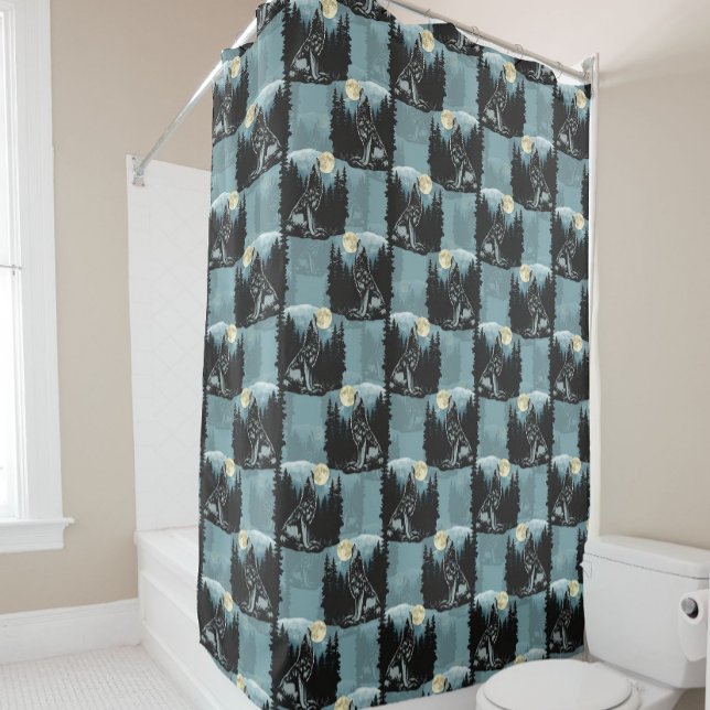 Wolf Howling At Moon Pattern Design  Shower Curtain (Creator Uploaded)