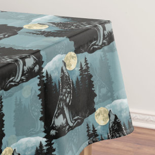 Wolf Howling At Moon Pattern Design Tablecloth