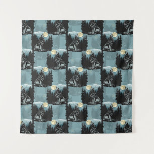 Wolf Howling At Moon Pattern Design  Tapestry