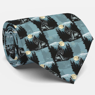 Wolf Howling At Moon Pattern Design Tie