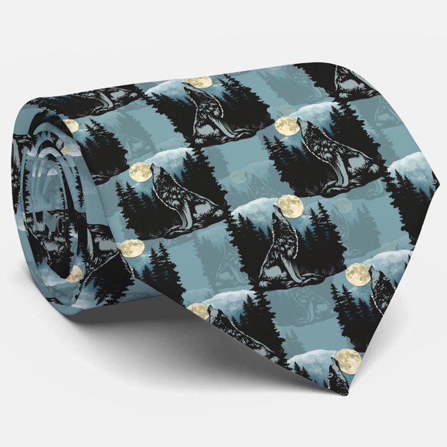 Wolf Howling At Moon Pattern Design  Tie (Creator Uploaded)