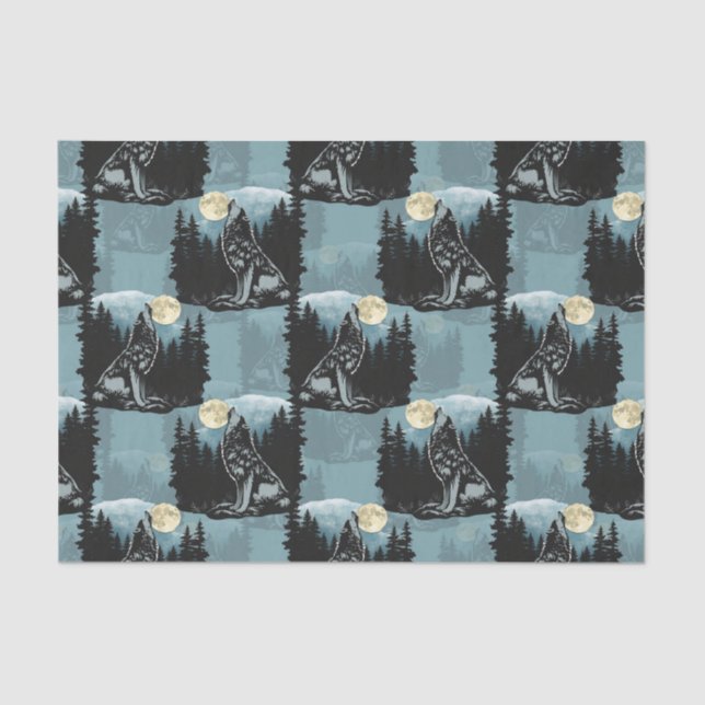 Wolf Howling At Moon Pattern Design  Tissue Paper (Front)