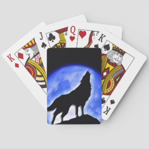 Wolf Howling at Moon Playing Cards