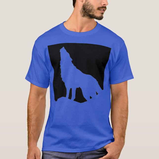 Wolf Howling at Moon Pop Art Deep Royal Blue T-Shirt (Front)