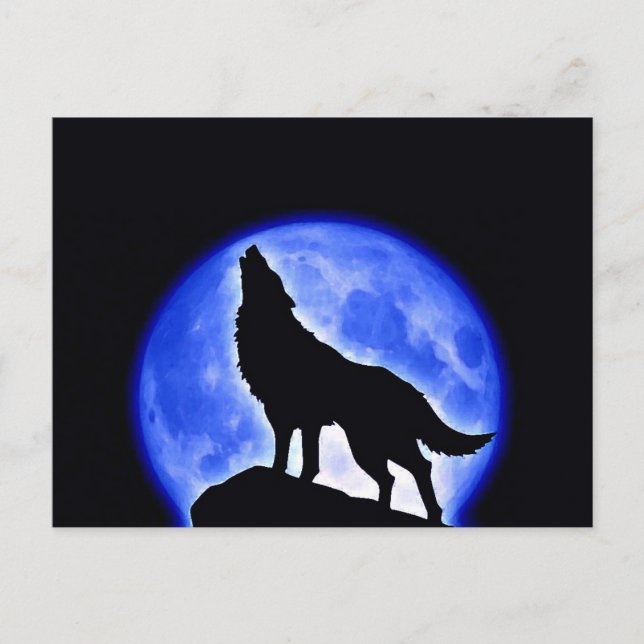 Wolf Howling at Moon Postcard (Front)