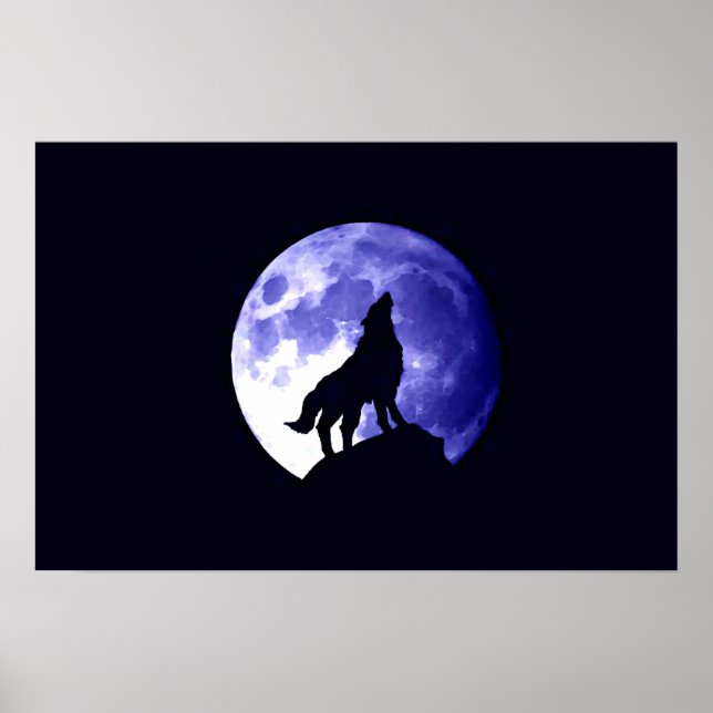 Wolf Howling at Moon Poster Print - Wolf Posters (Front)