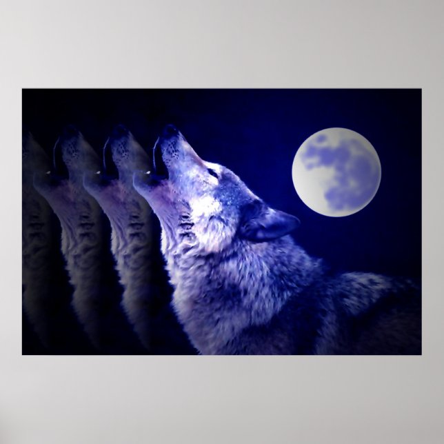 Wolf Howling at Moon Poster Print - Wolf Posters (Front)