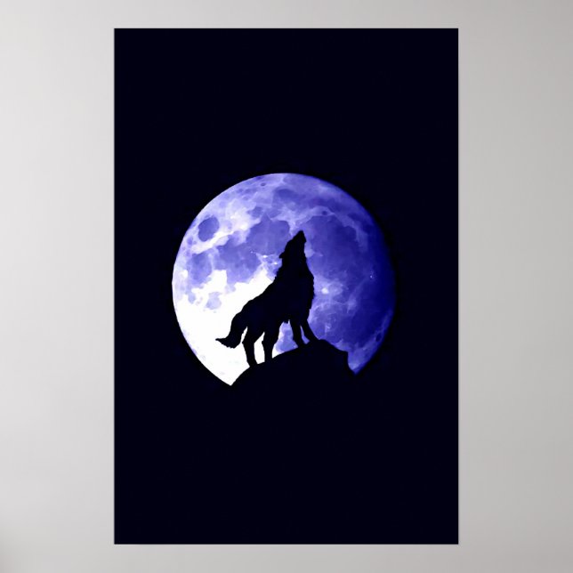 Wolf Howling at Moon Poster Print - Wolf Posters (Front)