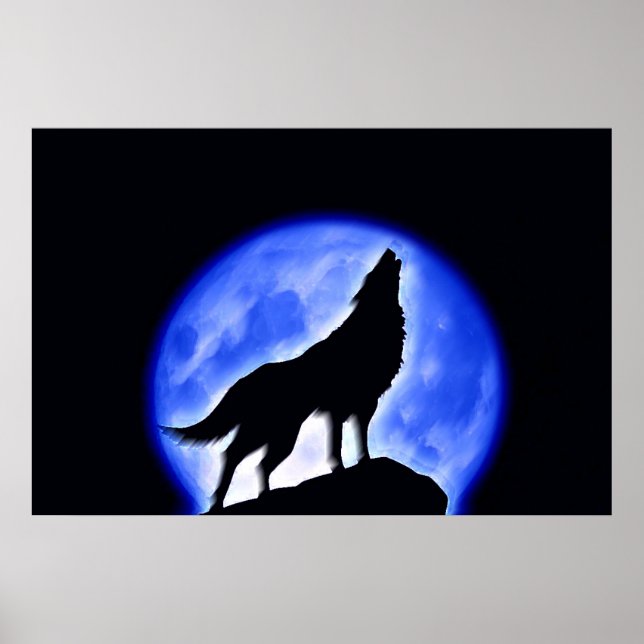 Wolf Howling at Moon Poster Print - Wolf Posters (Front)