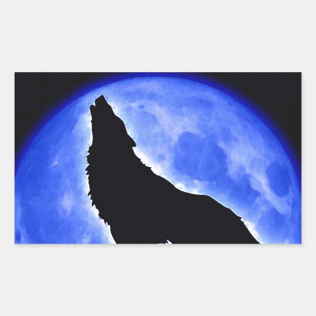 Wolf Howling at Moon Rectangular Sticker (Front)