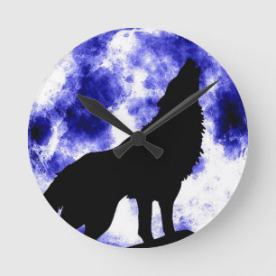 Wolf Howling at Moon Round Clock