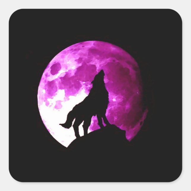 Wolf Howling at Moon Square Sticker (Front)