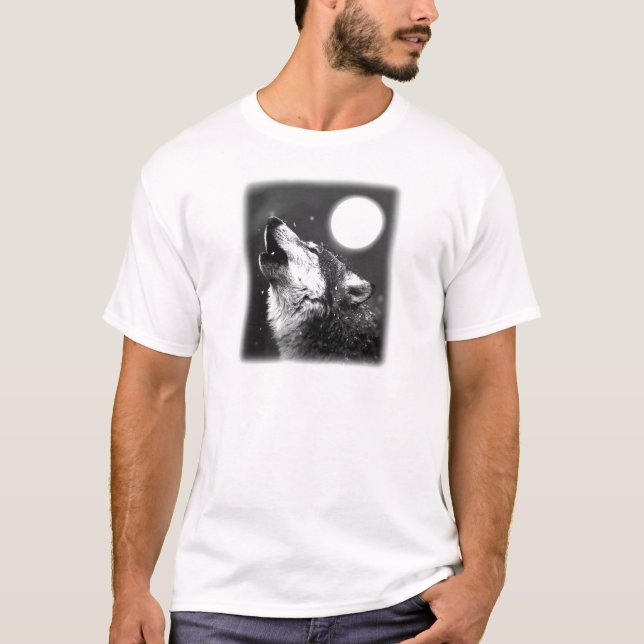 Wolf Howling at Moon T-Shirt (Front)