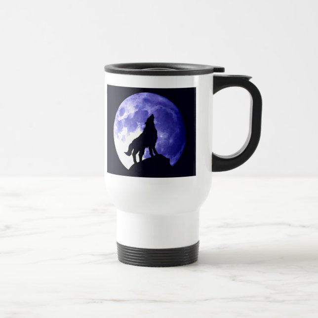 Wolf Howling at Moon Travel Mug (Right)