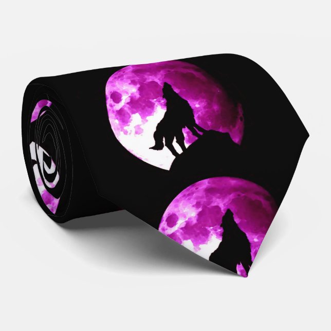 Wolf Howling at Night Moon Tie (Rolled)