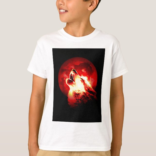 Wolf Howling at Red Night T-Shirt (Front)