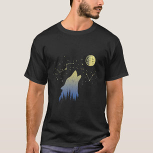 Wolf Howling At Stars Constellations And Moon - Wo T-Shirt