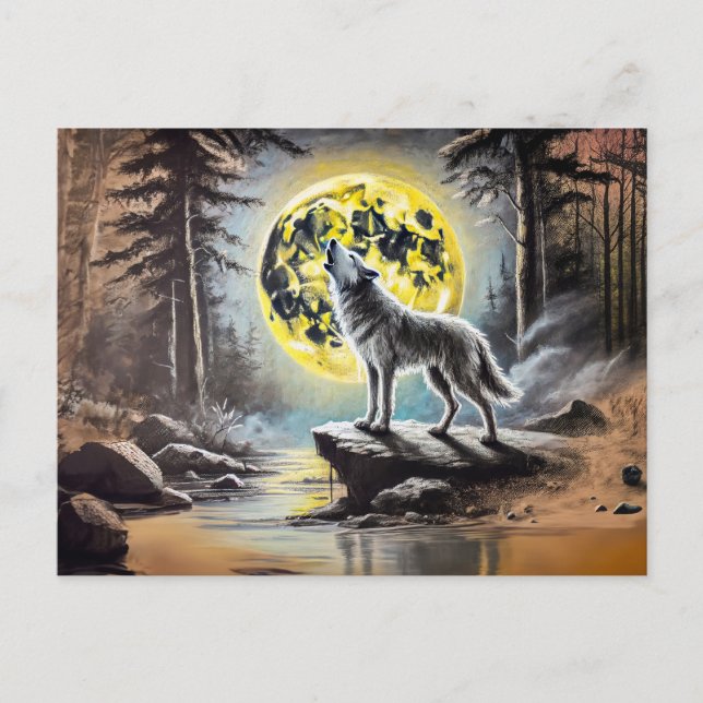 Wolf Howling at the Full Moon Postcard (Front)