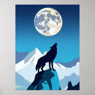 Wolf Howling at the Full Moon Poster