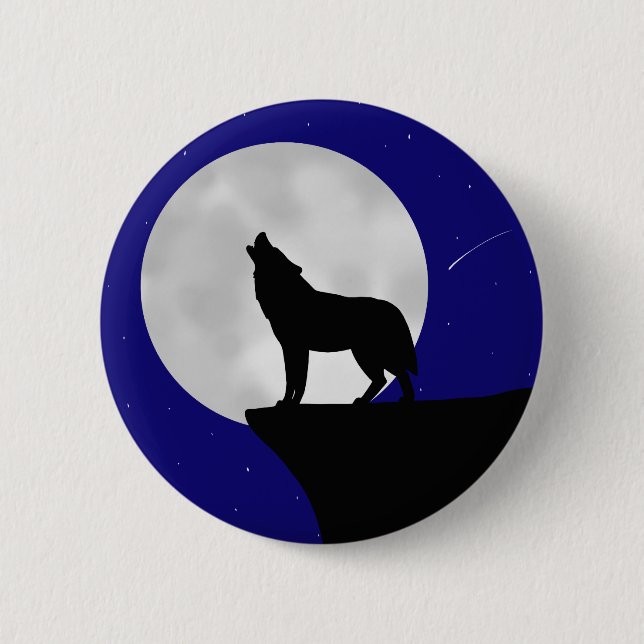 Wolf Howling at the Moon 6 Cm Round Badge (Front)