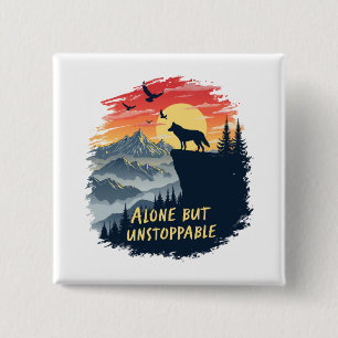 Wolf Howling At The Moon Alone But Unstoppable 15 Cm Square Badge