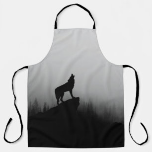 Wolf howling at the moon apron