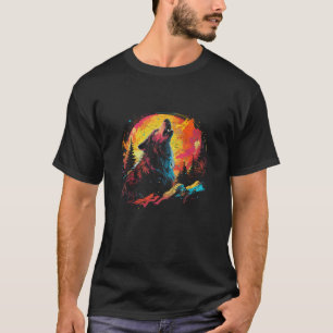 Wolf Howling At The Moon Bright Colorful Night Men T-Shirt