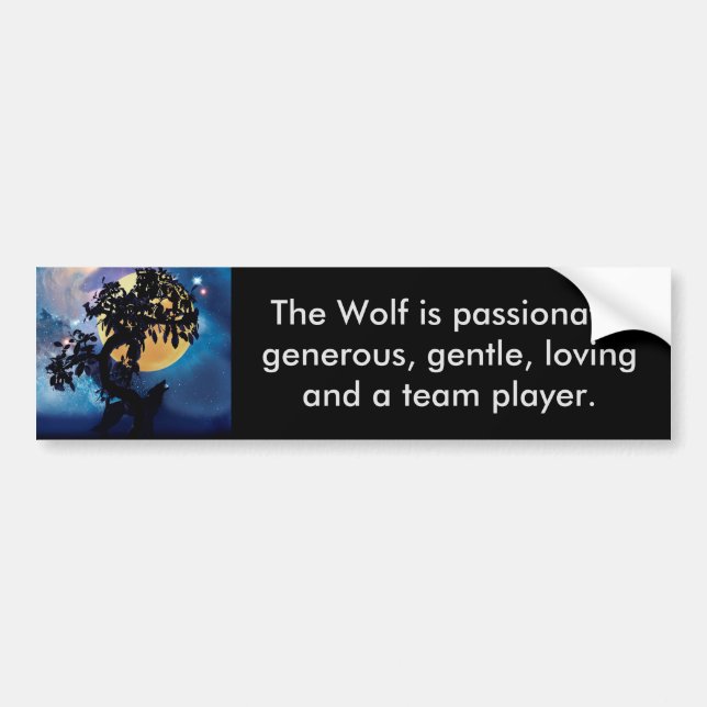 Wolf howling at the moon bumper sticker (Front)
