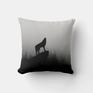 Wolf howling at the moon cushion
