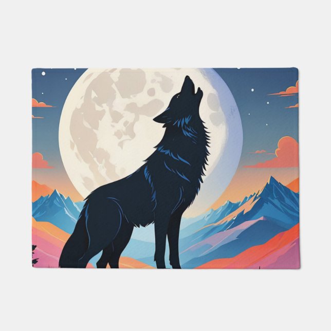 Wolf Howling At The Moon Doormat (Front)