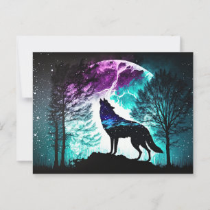 Wolf Howling at the Moon Galaxy Stars Animal Postcard
